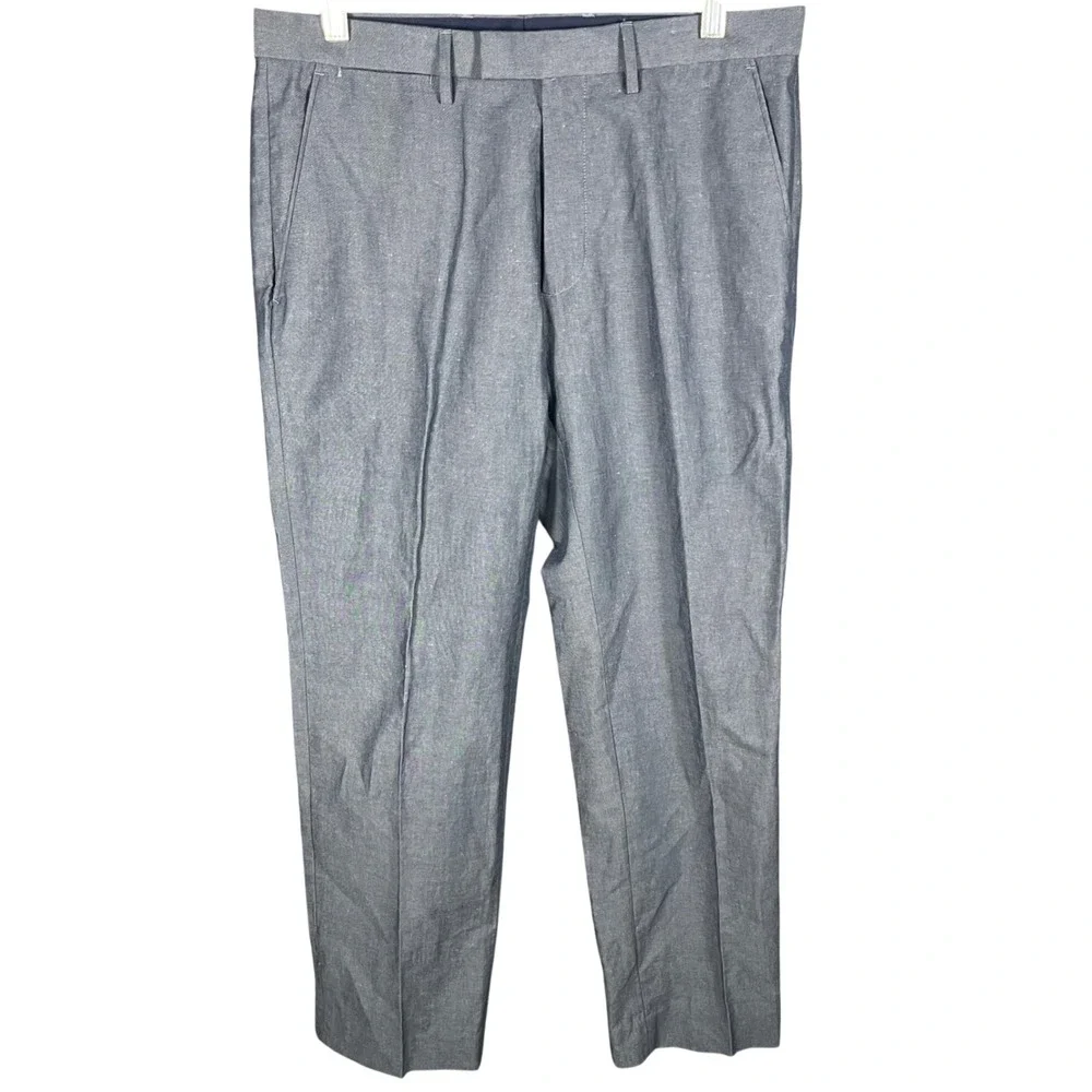 Banana Republic Dress Pants Mens 32 Blue Grey Linen Cotton Tailored Slim Fit